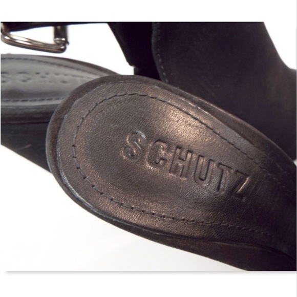 SCHUTZ Black Nubuck Open Toe Ankle Bootie Wedges 7 - Picture 7 of 8